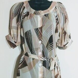 Brown and Beige Sheer Abstract Print Top